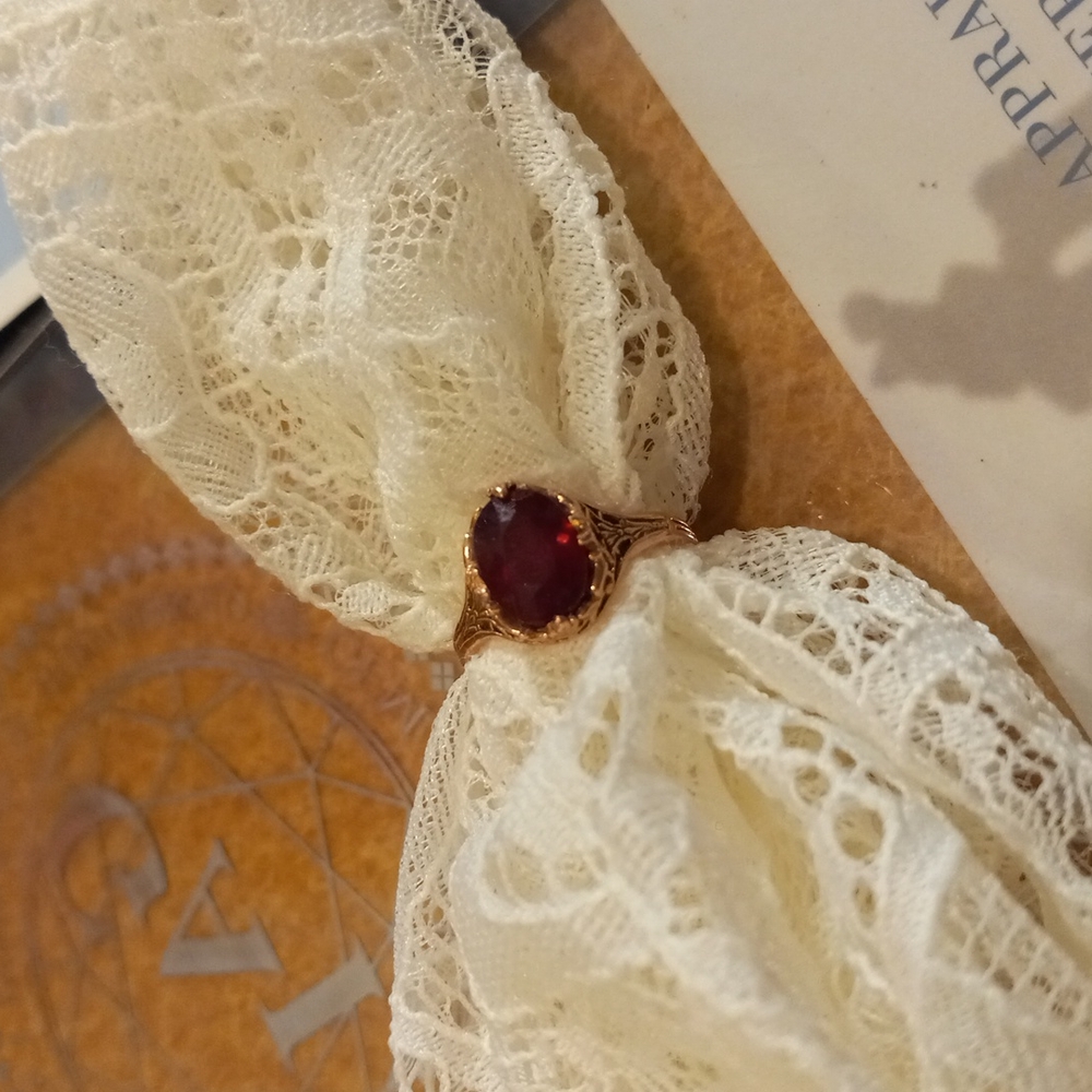 Ruby filigree rose gold ring, size 6.5